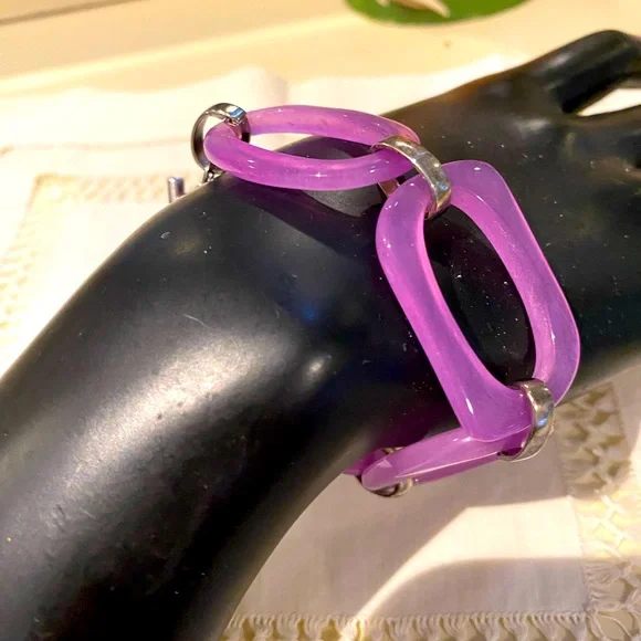 PURLE JADE INTERLOCKING SS BRACELET - Picture 6 of 8